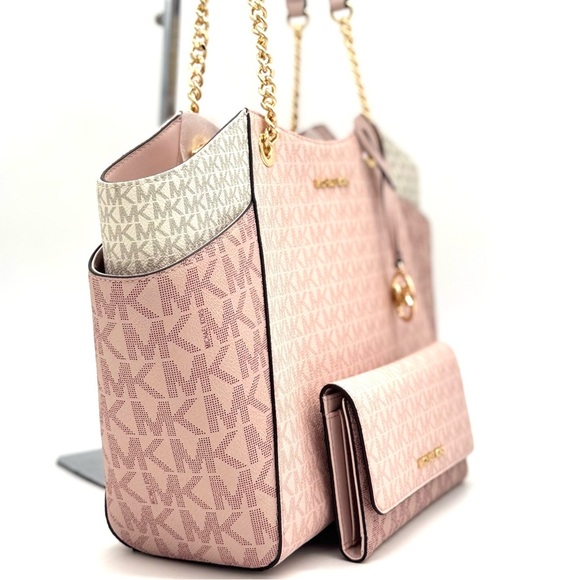 Michael Kors Large Jet Set Travel Shoulder Bag & Trifold Wallet Light Pink Multi - Picture 4 of 13